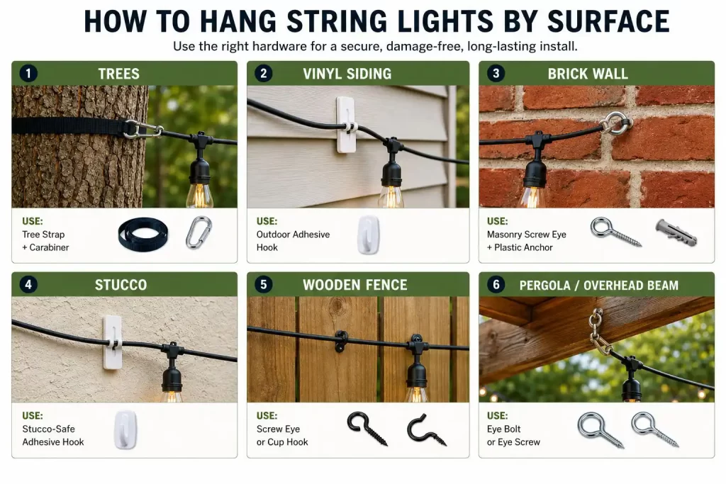 How to Hang String Lights by Surface