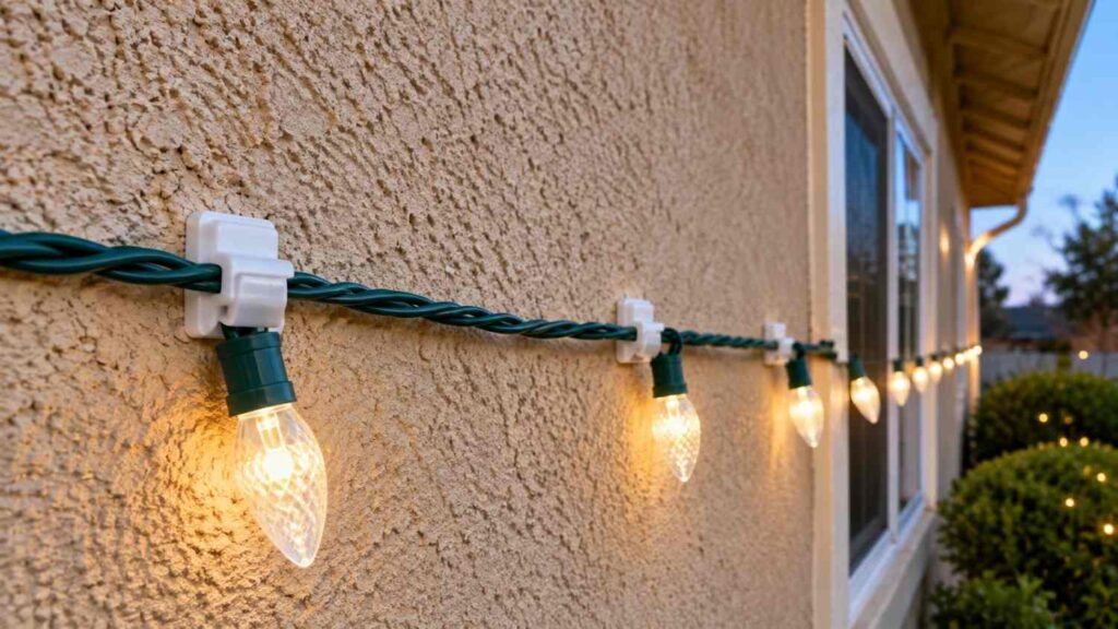 Warm White Holiday Lights on Stucco